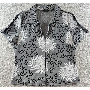 Samuel Dong Short Sleeve Shirt Womens Large Gray Cutout Sleeves Floral Collar